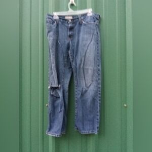 Men's Red Engine Blue Jeans Size 32 Decorative Pockets Torn Grunge Destroyed